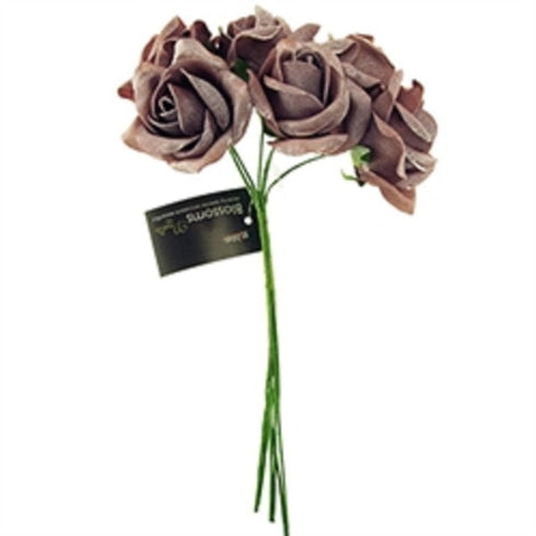AussieSuperStore Art & Craft Essentials Coffee Glitter Foam Rose Flowers (in 7 colours) Foam Rose Flowers (in 7 colours) | Artificial Craft Flower Party Decoration 9323823196752 FL17008